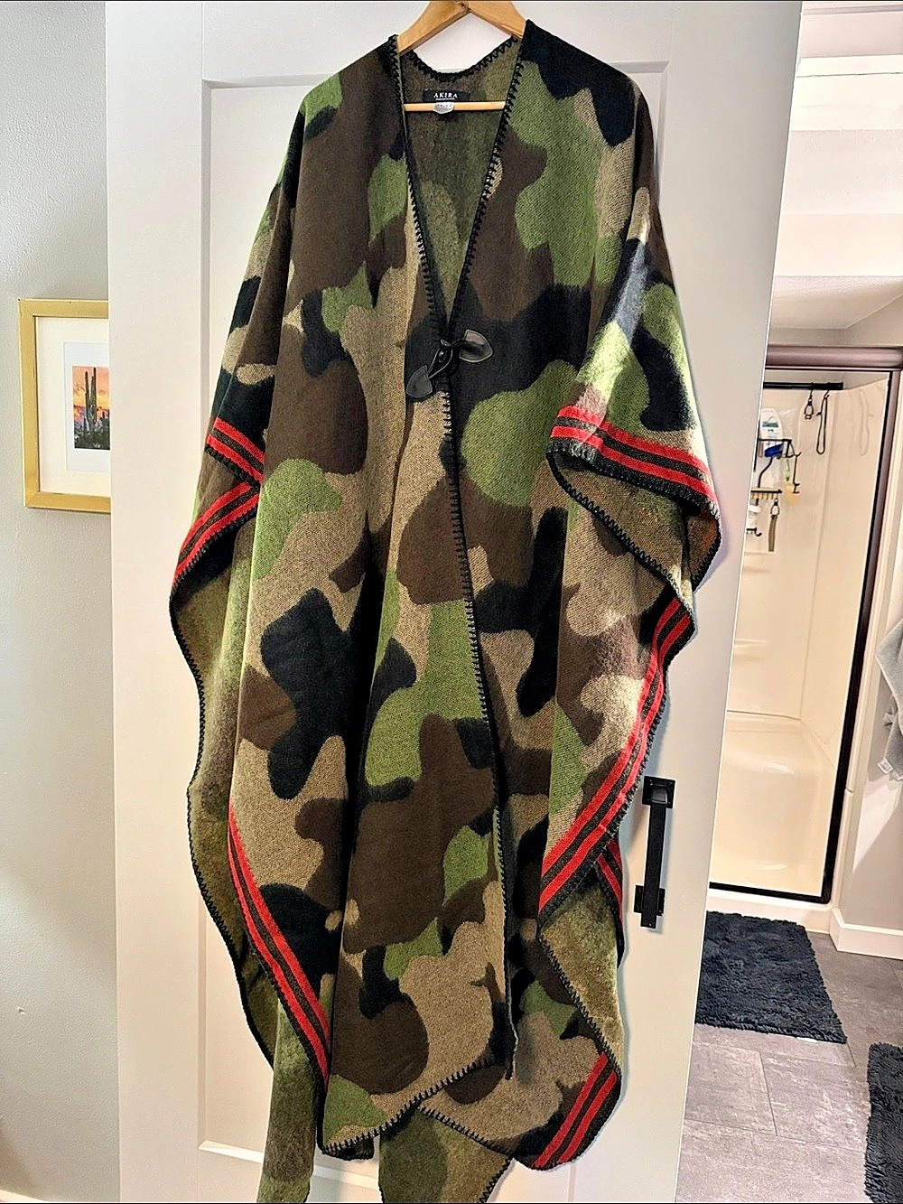 Akira Camo Nights Maxi Poncho Cape Green & Black